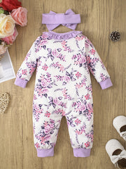 Baby Girls Floral Romper With Headscarf