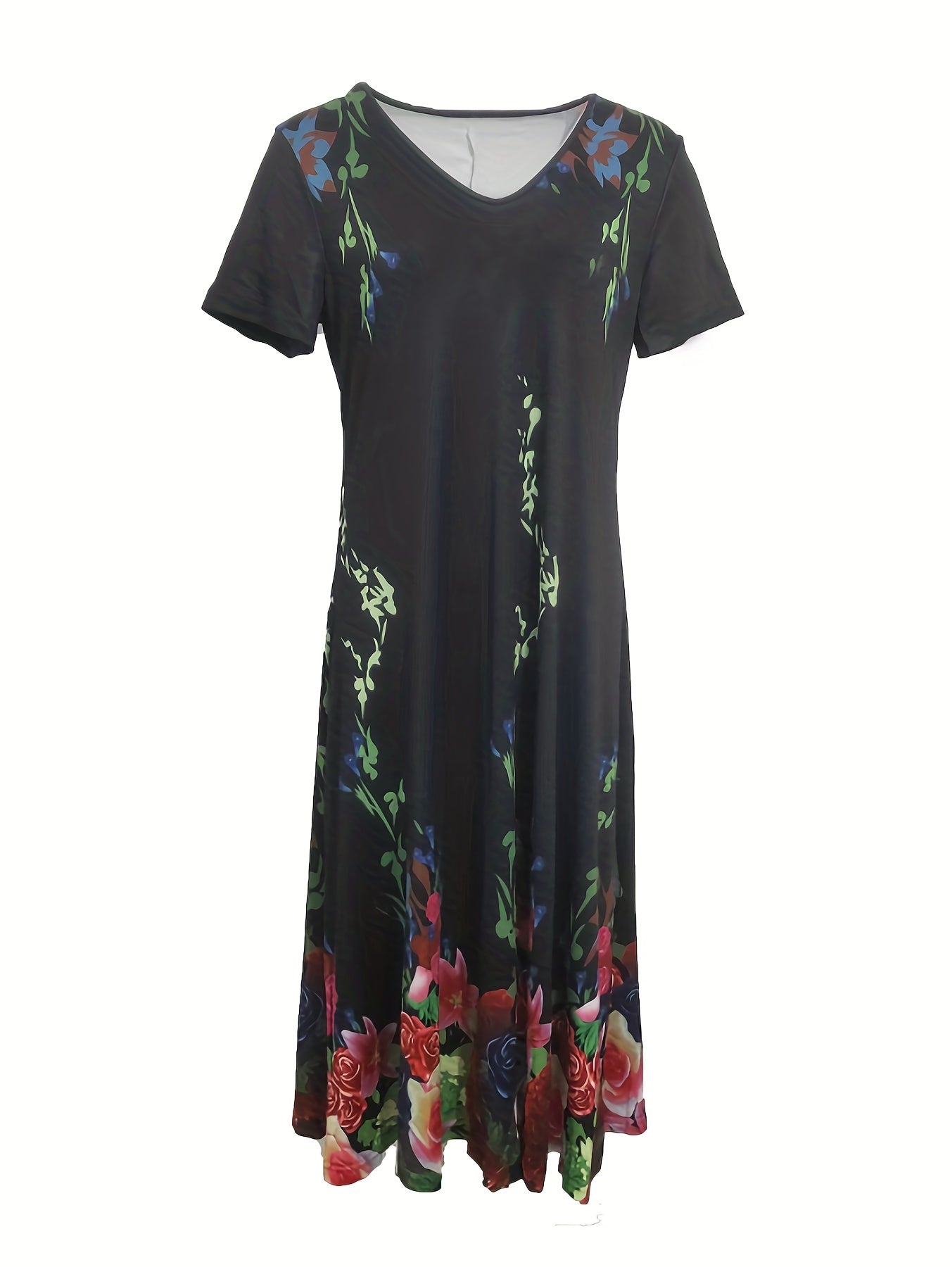 Floral V Neck Dress Short Sleeve for Spring & Summer