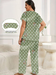 Casual Pajama Set Women's Plus Star & Ring Print Tee & Pants