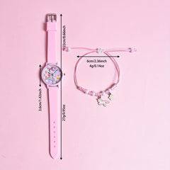 Girls' Cartoon Pony Watch Set 2pcs