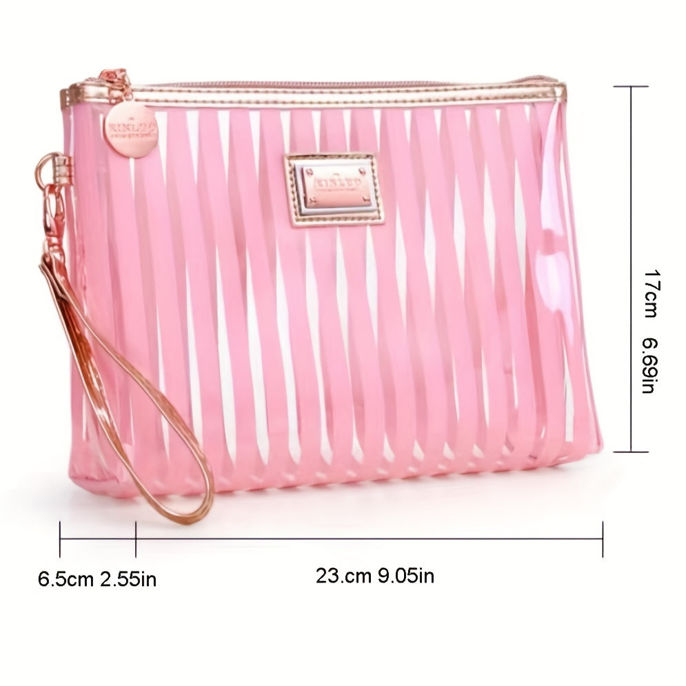 Waterproof PVC Striped Cosmetic Bag Travel Toiletry Pouch