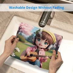 Guitar Girl Pattern Mouse Pad 24x20cm Non-slip Rubber Stitched Edge