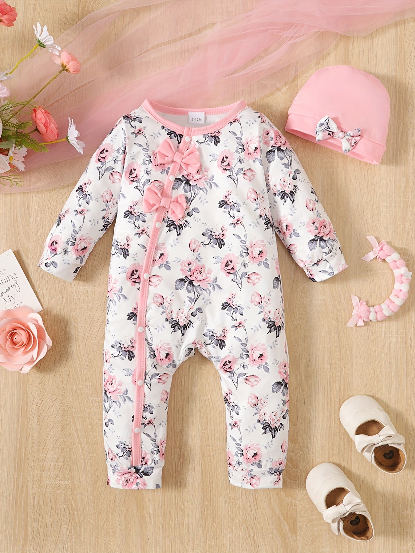 2pcs Baby Girls Floral Print Romper & Hat Set Kids Casual Clothes