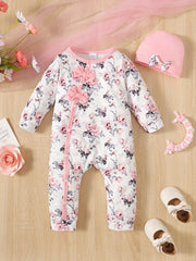 2pcs Baby Girls Floral Print Romper & Hat Set Kids Casual Clothes