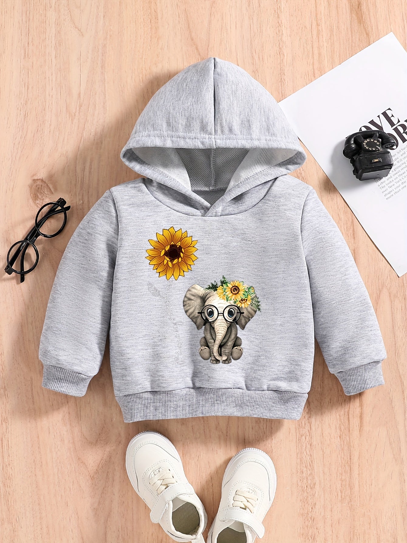 Baby Flower & Elephants Graphic Sweatshirt Kids Spring Autumn Hoodie Top