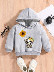 Baby Flower & Elephants Graphic Sweatshirt Kids Spring Autumn Hoodie Top