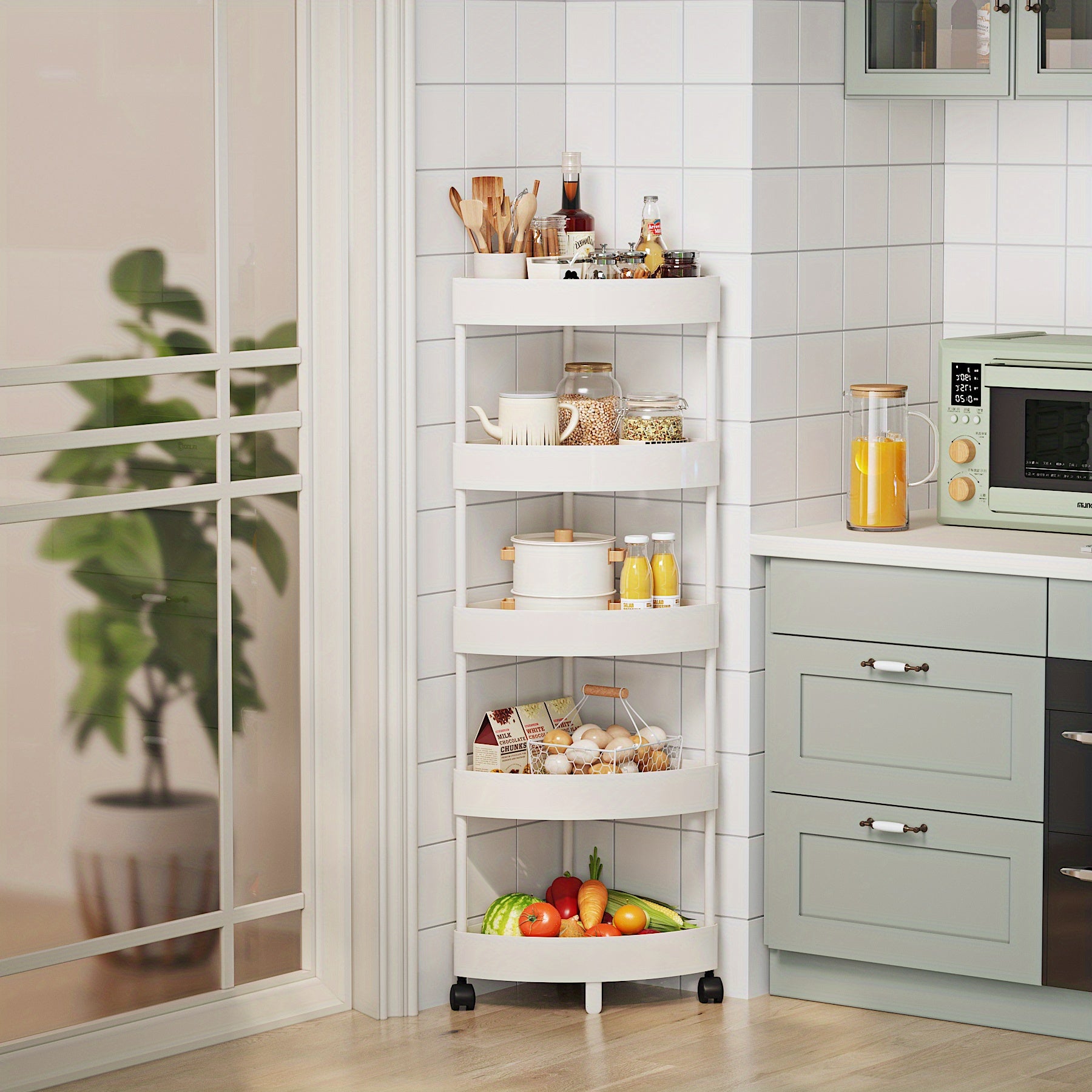 Multipurpose Kitchen Corner Shelves Storage Rack For Fruits Drinks Snacks