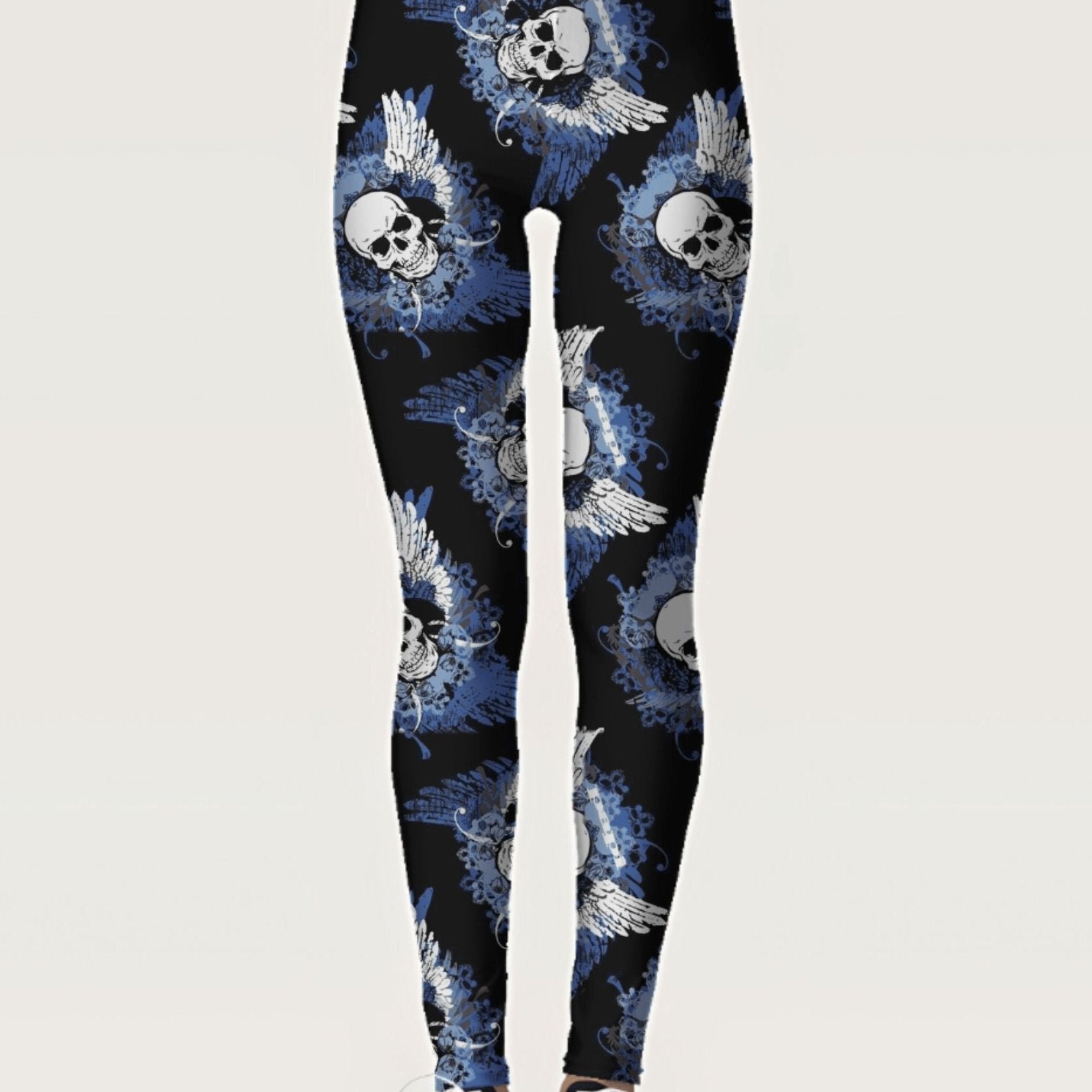 Winged Skull Print Skinny Leggings Casual Stretchy Women's Leggings