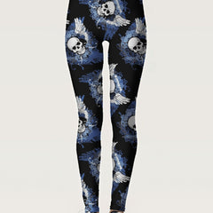 Winged Skull Print Skinny Leggings Casual Stretchy Women's Leggings