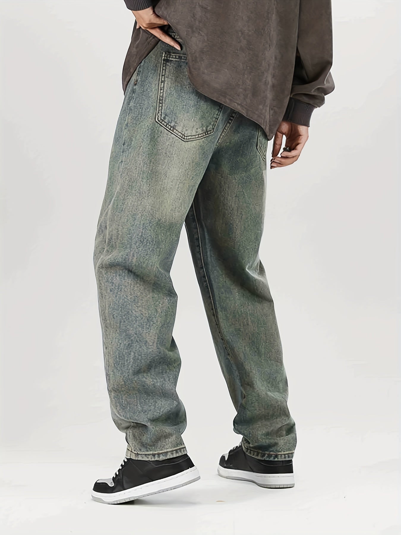 Men's Loose Fit Letter Print Jeans Casual Street Style Denim Pants