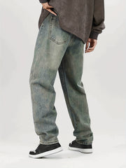 Men's Loose Fit Letter Print Jeans Casual Street Style Denim Pants