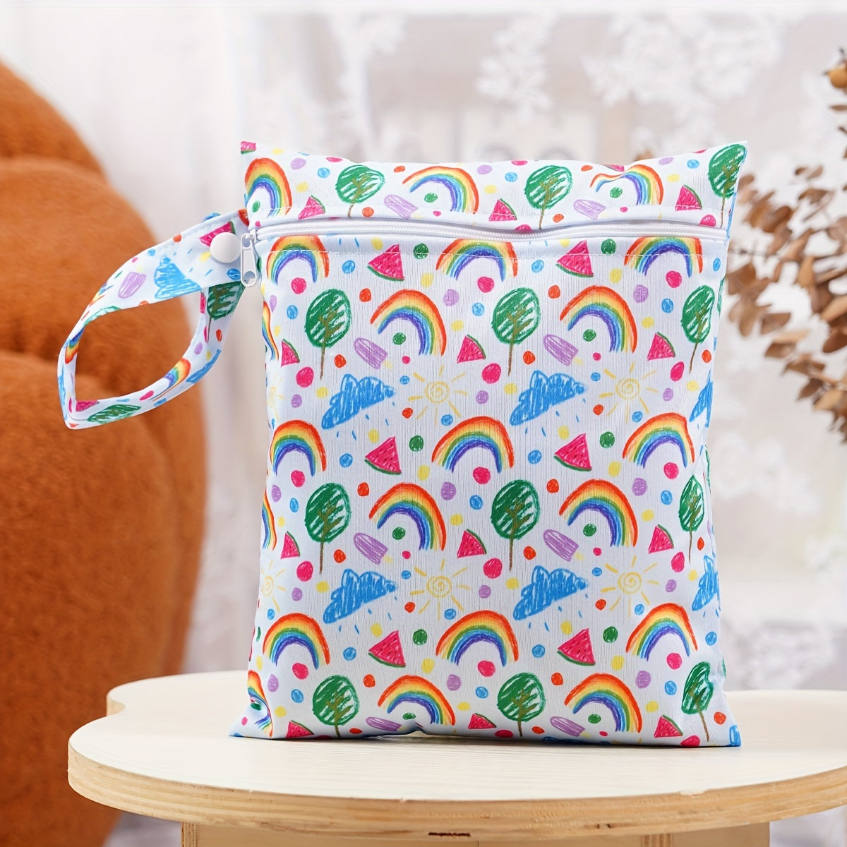 Colorful Rainbow & Leaf Wet Dry Bag Zippered Storage Pouch Durable Polyester