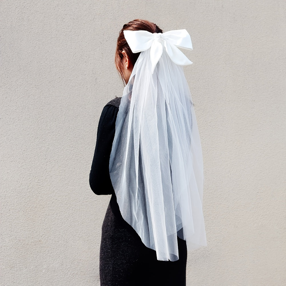 Short Wedding Bridal Veil Hair Bow Clip Bridal Bow Veil