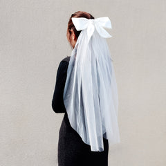 Short Wedding Bridal Veil Hair Bow Clip Bridal Bow Veil
