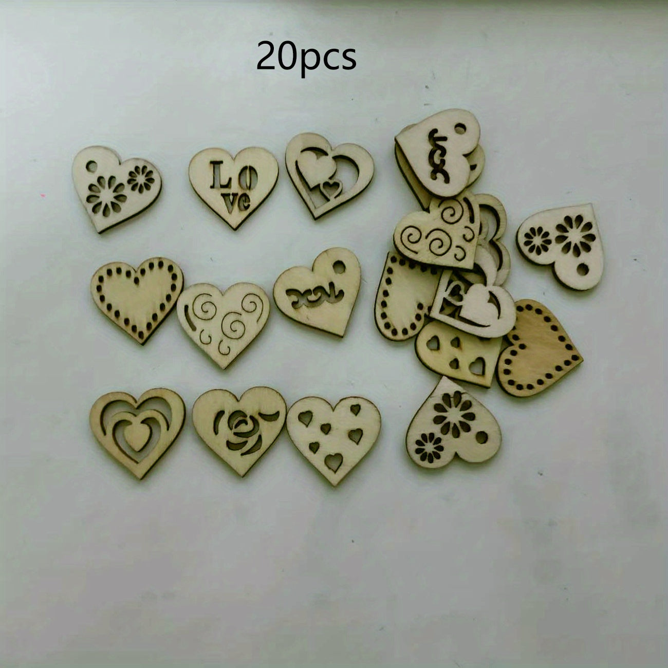 20pcs 1 18in DIY Wooden Love Heart Mix Shapes for Painting and Decoration