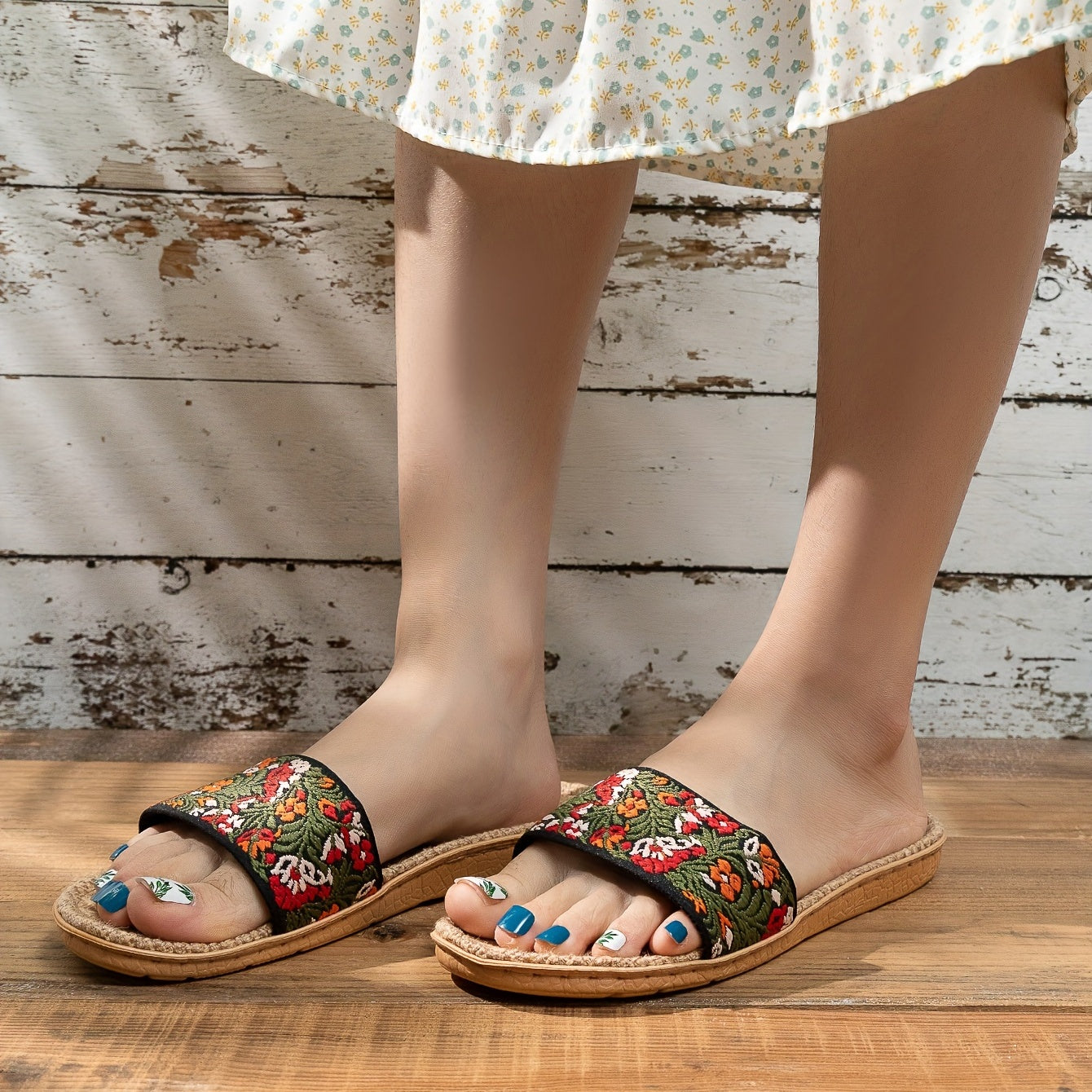 Floral Pattern Slides Women's Casual Sandals Summer Shoes
