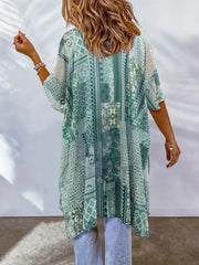 Boho Cover Up Women's Plus Scarf Print Bat Sleeve Open Front Cover Up