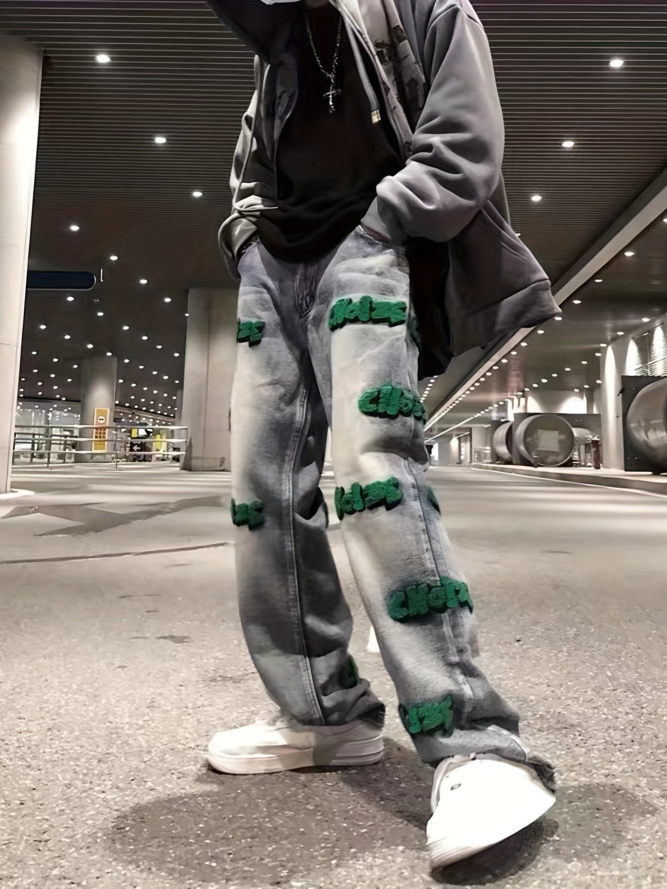 Creative Street Style Embroidered Baggy Jeans for Men