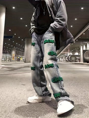 Creative Street Style Embroidered Baggy Jeans for Men