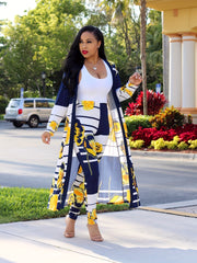 Floral & Stripe Print Cardigan & Leggings Set
