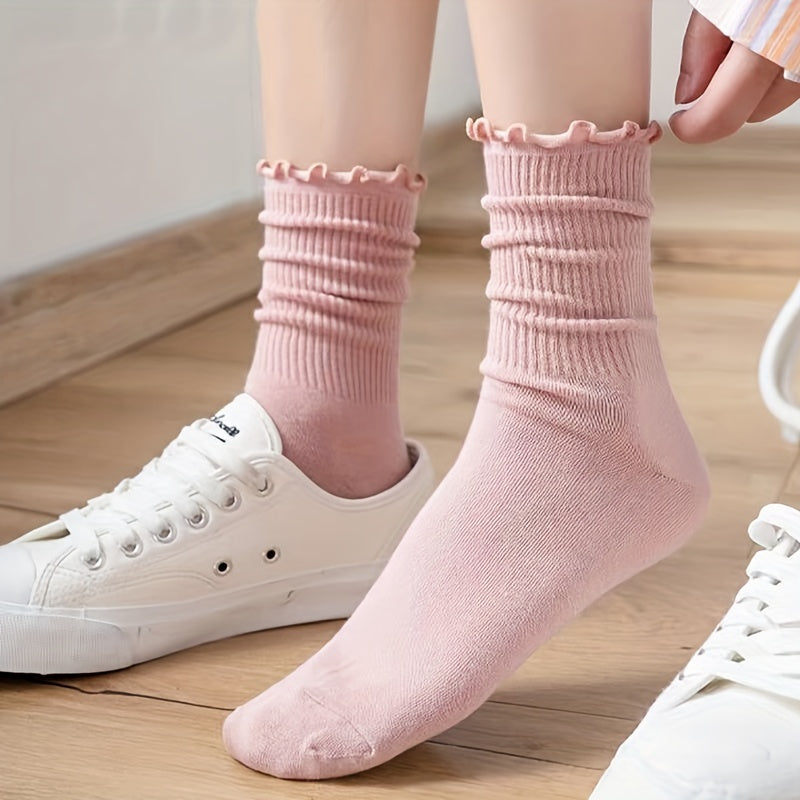 5 Pairs Teenage Girls Candy Lace Crew Socks For All Seasons