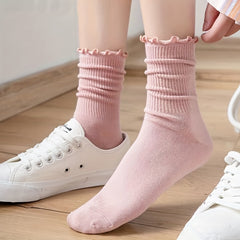 5 Pairs Teenage Girls Candy Lace Crew Socks For All Seasons
