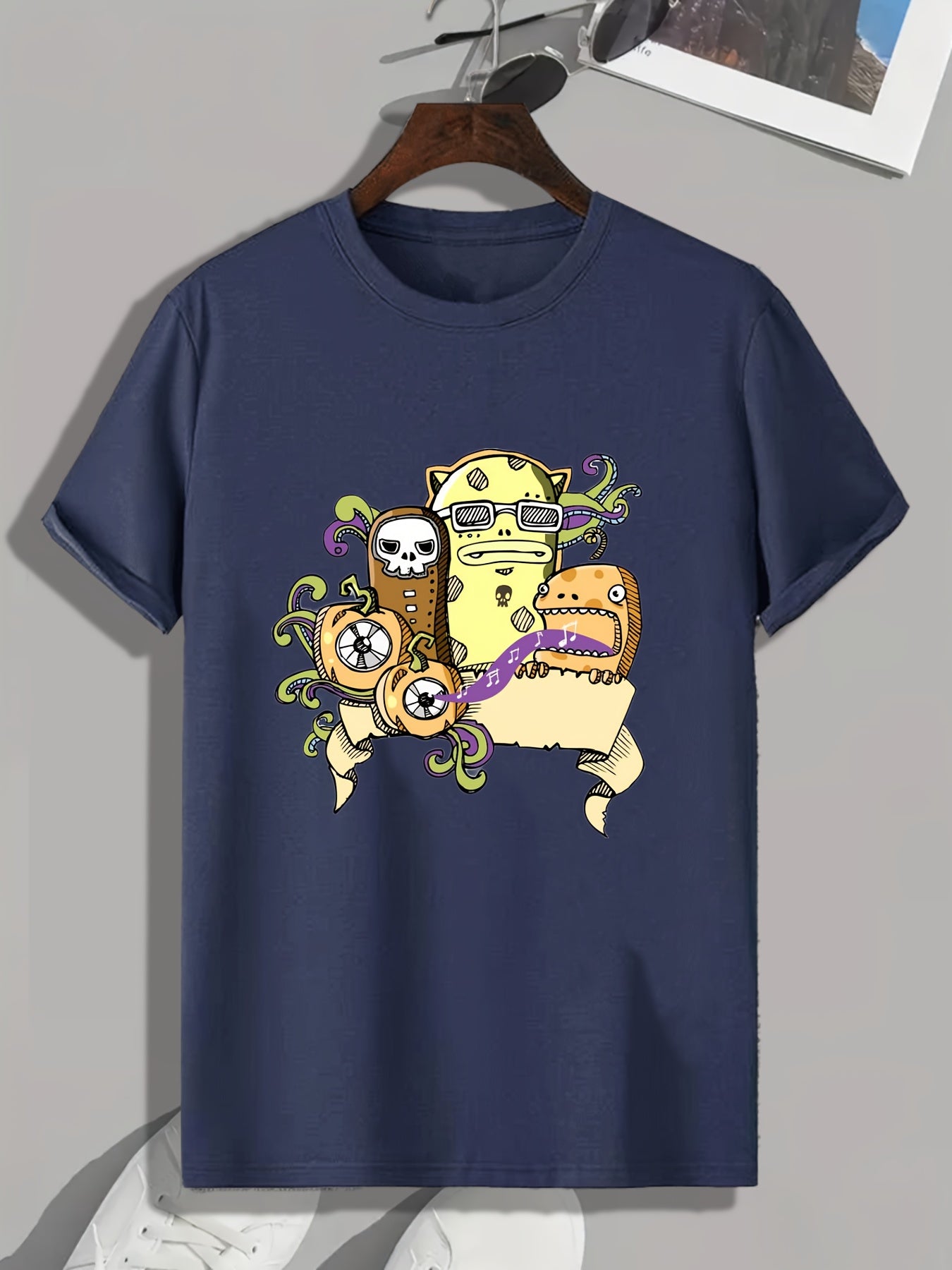 Funny Cartoon Print Men's Graphic Tee for Summer