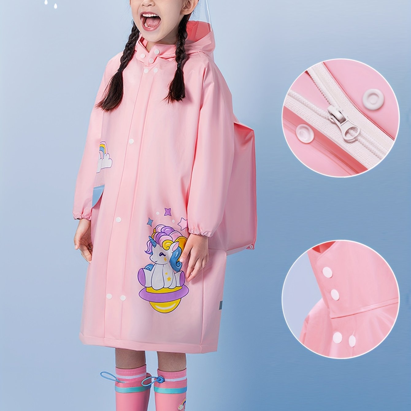 Waterproof Unicorn Graphic Raincoat Poncho for Girls