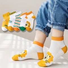 5 Pairs Kids Boat Socks Thin Cotton Breathable Crew Socks Boys Girls