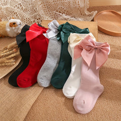 6 Pairs Girls Knee High Socks Bowknot Sweet Socks for Christmas Birthday Party