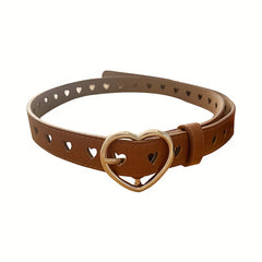 Heart Hollow Buckle PU Belt Solid Casual Waistband Jeans Pant Belt Women