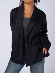 Women's Plus Solid Long Sleeve Single Breast Button Lapel Collar Blazer