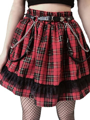 Kpop Plaid Print Pleated Skirts High Waist A Line Women's Clothing
