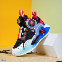 High Top Skate Shoes for Boys with Rotating Buckle - Non Slip Sneakers for Kids