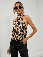 Leopard Print Halter Top Loose Sleeveless Crop Tank