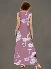 Floral Print Maxi Tank Dress With Pockets