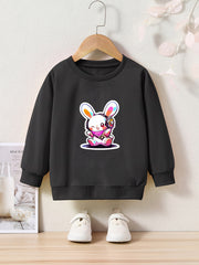 Bunny Print Girls Casual Pullover Sweatshirt Long Sleeve Crew Neck Tops