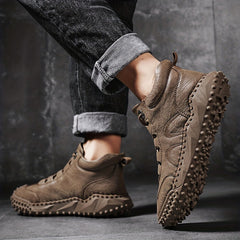 Men's Lace up Boots Casual PU Leather Walking Shoes Easy To Clean