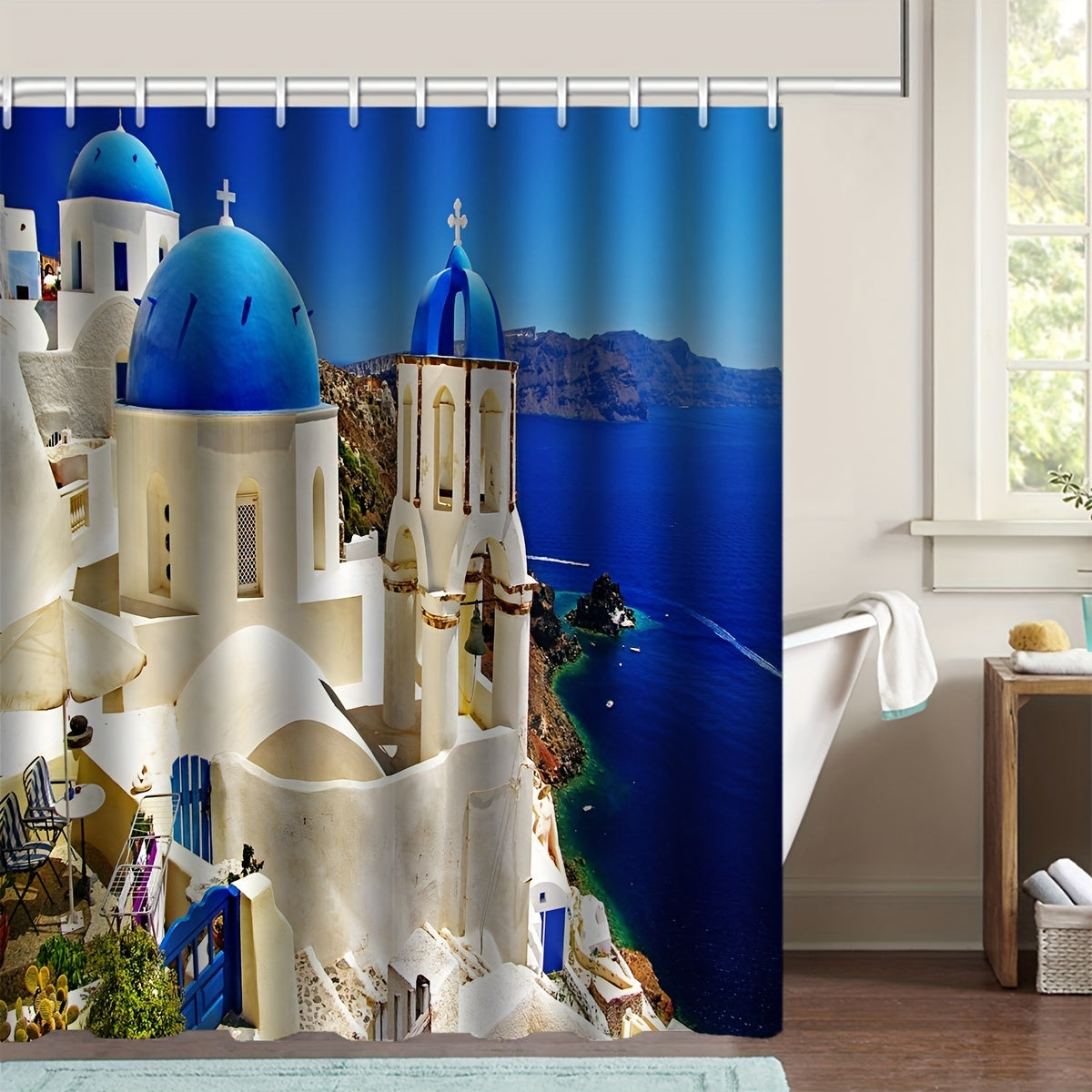 Greek Sea Of Love Shower Curtain Set Bathroom Decor