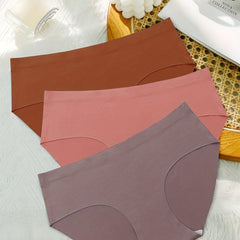 3Pcs Seamless Solid Briefs Comfy Stretchy Panties Women's Lingerie