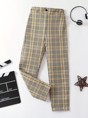 Boys Casual Plaid Print Comfortable Active Pants