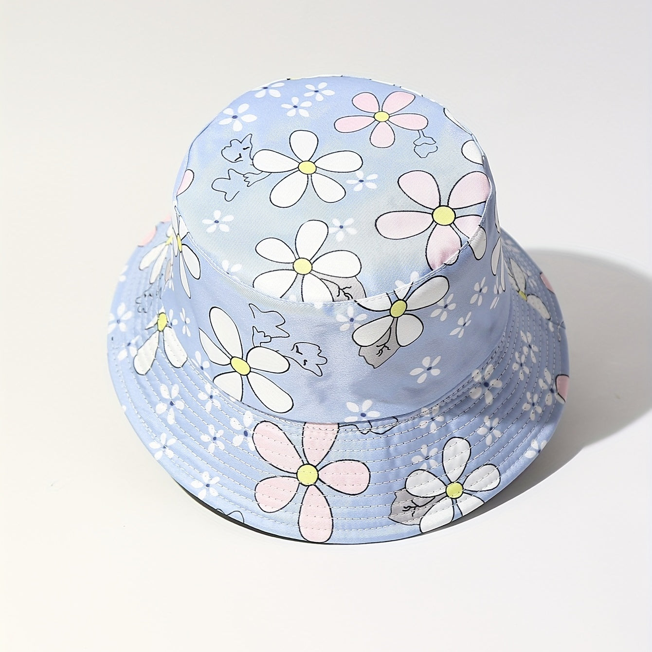 Purple Flower Print Bucket Hat Lightweight Sunscreen Fisherman Cap