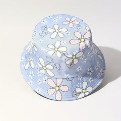 Purple Flower Print Bucket Hat Lightweight Sunscreen Fisherman Cap