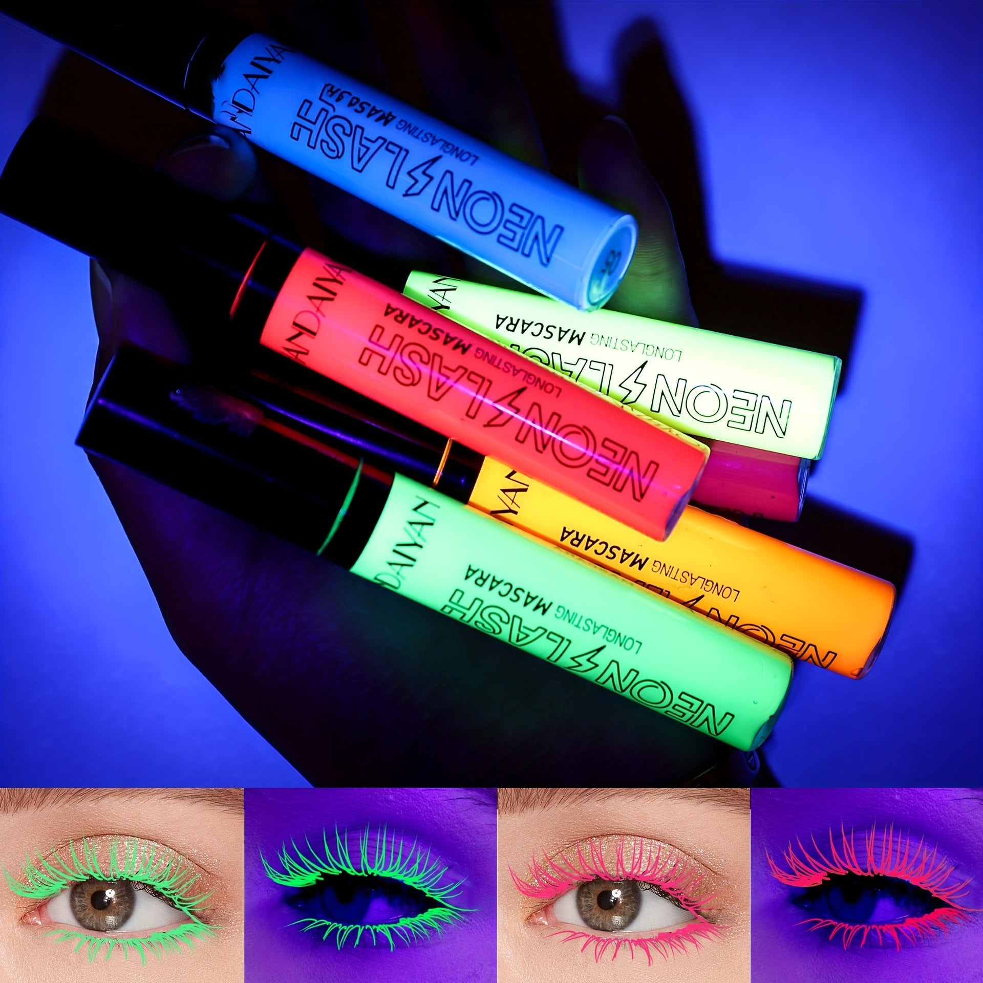 UV Glow 6 Colors Neon Mascara Matte Waterproof Smudge Proof Fluorescent Makeup