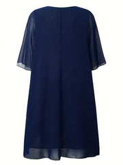 Button Decor Layered Half Sleeve Cloak Event Dress