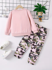 Girl's Bear Camo Sweatshirt & Sweatpants Set for Spring Fall