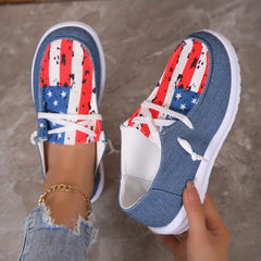 Women's American Flag Boat Shoes Lace Up Flats Low Top Patriotic Sneakers