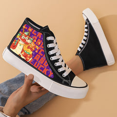 Dragon Pattern Skate Shoes High Top Girls Sneaker Lace Up