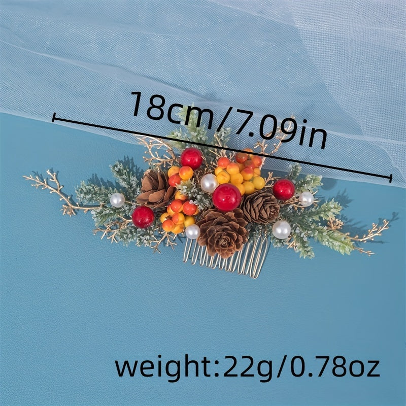 Girl's Pine Cone Hair Comb with Faux Pearl Flower Hairpin
