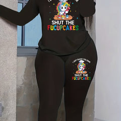 Women's Plus Rainbow Unicorn & Letter Print Tee & Legging Two Piece Set